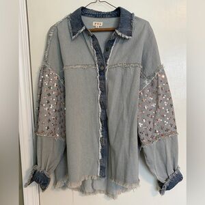 POL Denim shirt with Sequin Sleeves